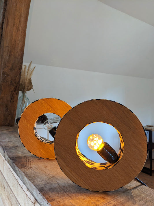 MINI LAMPE : suspension en chêne et tissu léopard - LED