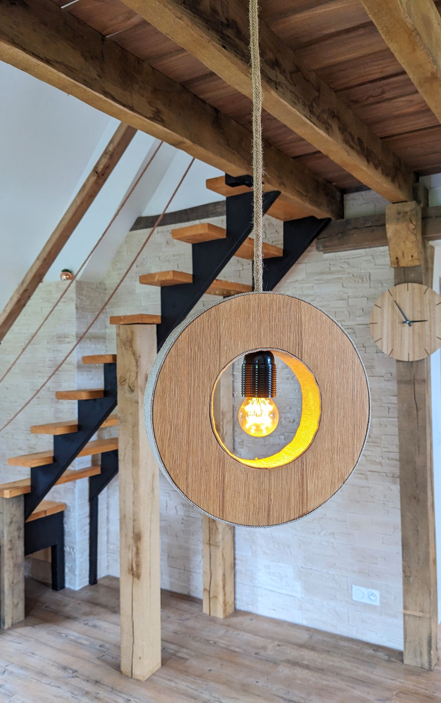MINI LAMPE : suspension en chêne et lin - LED