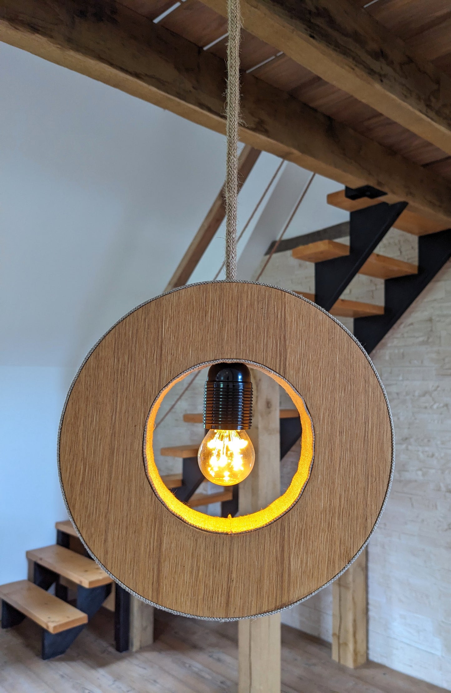 MINI LAMPE : suspension en chêne et lin - LED