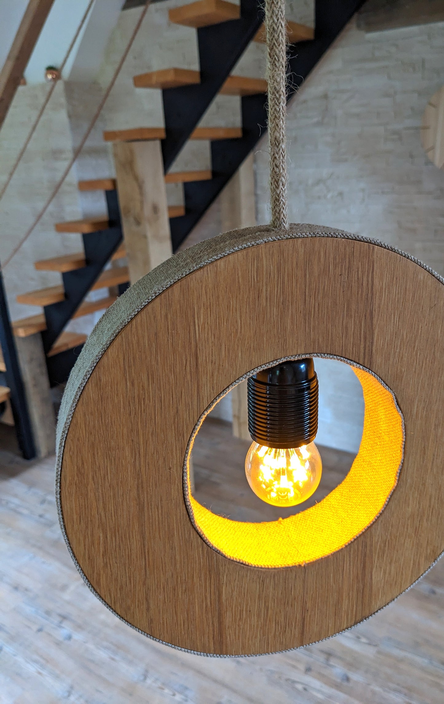 MINI LAMPE : suspension en chêne et lin - LED